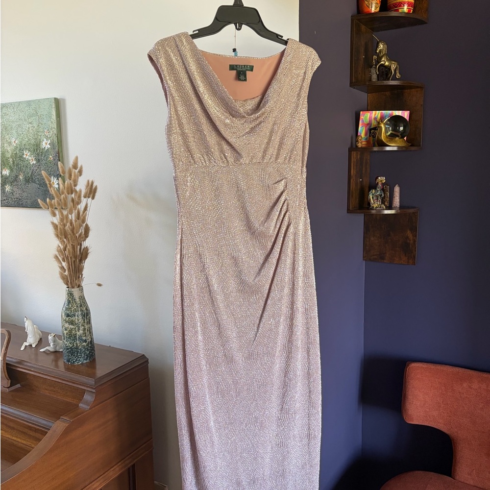 Lauren Ralph Lauren Sparkle Cowl-Neck Maxi Dress - Light Pink